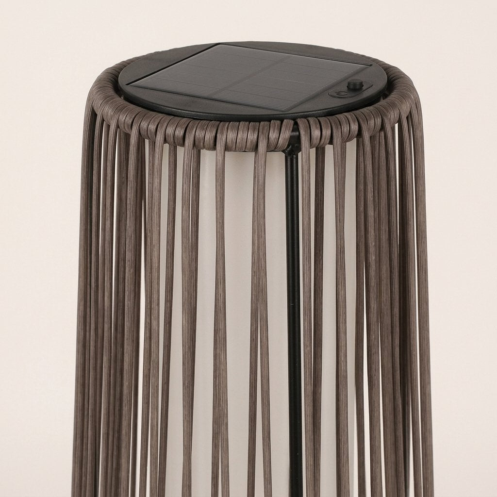 Havana Woven Floor Lantern — solar top and weave detail