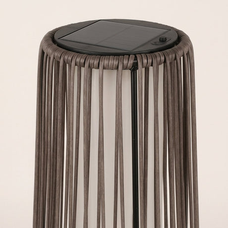 Havana Woven Floor Lantern — solar top and weave detail