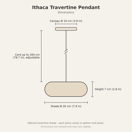 Ithaca Travertine Pendant — dimensions diagram