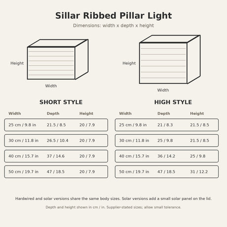 Sillar Ribbed Pillar Light — size diagram