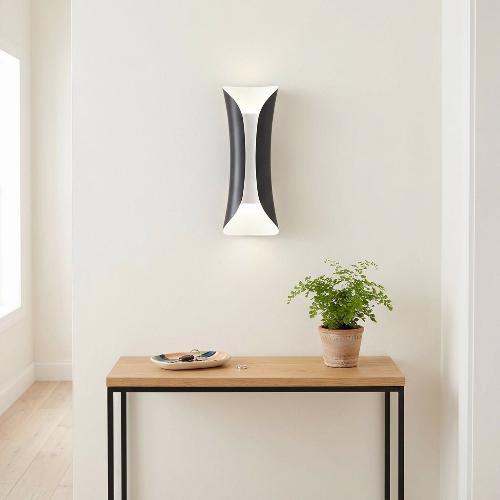Gilt Leaf Wall Sconce — Black & White hallway lifestyle
