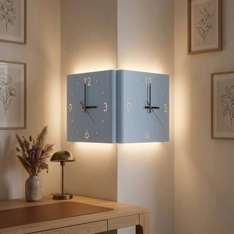 Glow Wall Clock Lamp — Blue Foldable on a wall corner