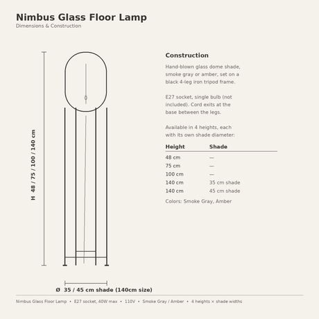 Nimbus Glass Floor Lamp — dimensions and construction
