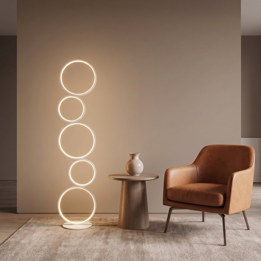 Nordic Ring Floor Lamp — White cozy living room lifestyle