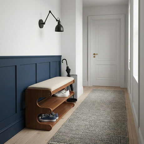 Marlow Flip-Top Shoe Bench — shoe bench along a bright hallway wall
