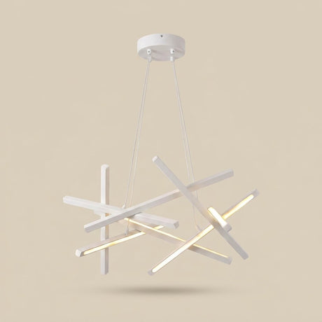 Tangent Bar Chandelier — white crisscross bars, studio view
