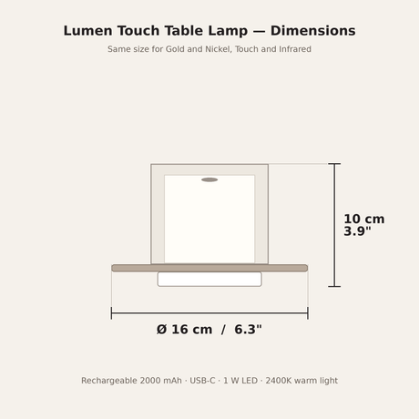 Lumen Touch Table Lamp — dimensions diagram