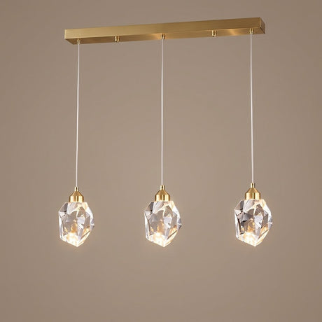 Facet Brass Crystal Pendant — Rectangle 3-Light studio