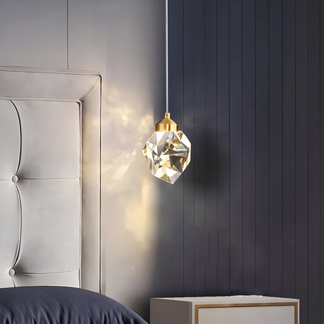 Facet Brass Crystal Pendant — bedroom bedside lifestyle