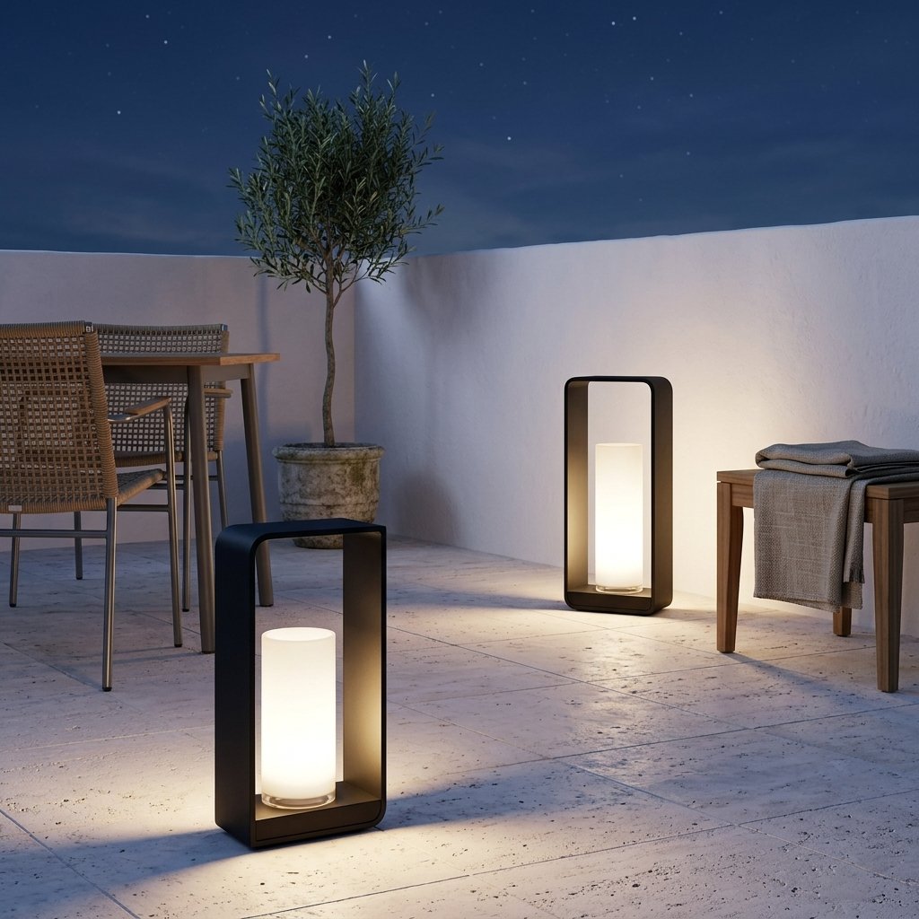Meadow Solar Lawn Light — glowing on a night terrace