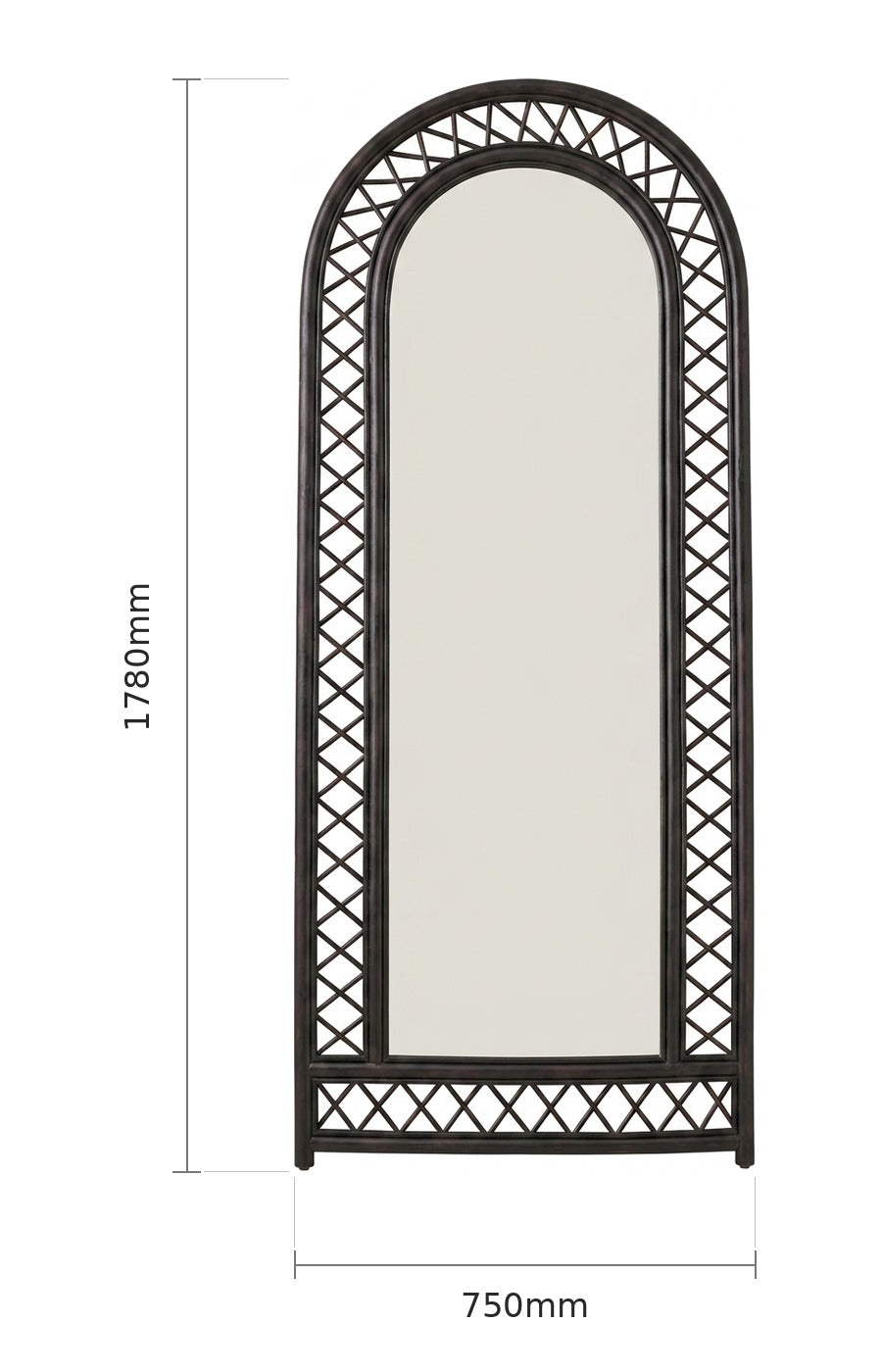 Wisteria Arch Full Length Mirror, Woven Lattice — size diagram, 1780 × 750 mm