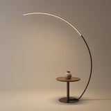 Crescent Arc Floor Lamp — Black, base and side table detail