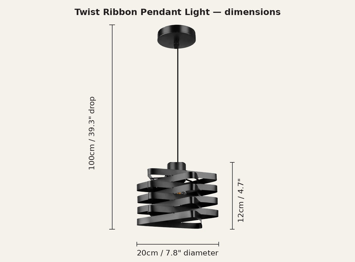 Twist Ribbon Pendant Light — dimension guide