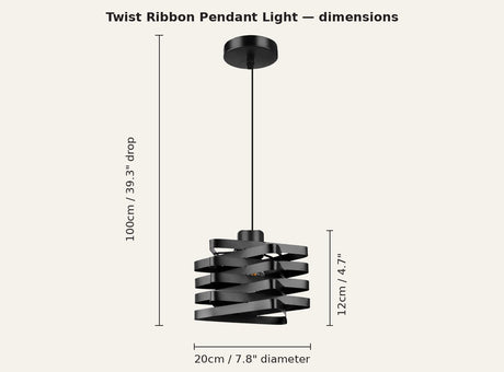 Twist Ribbon Pendant Light — dimension guide