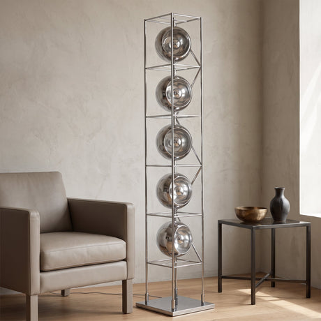 Orbit Bauhaus Floor Lamp — Silver unlit in living room corner