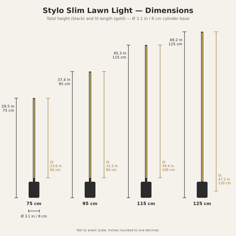 Stylo Slim Lawn Light — dimensions diagram