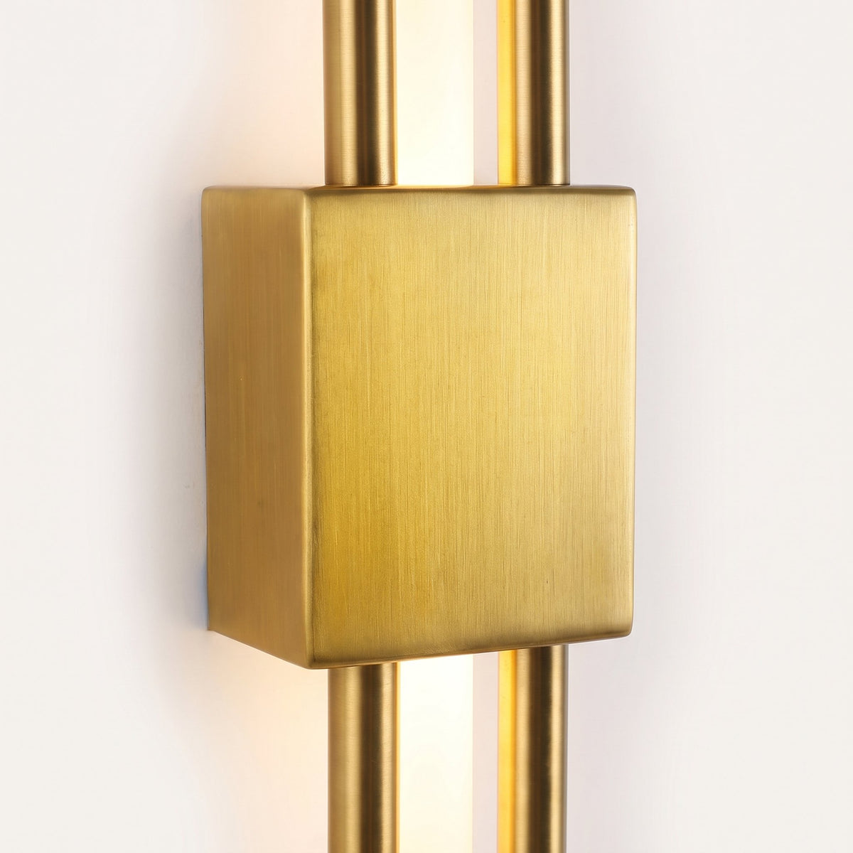 Duo Twin Rod Wall Sconce — brass mounting block detail