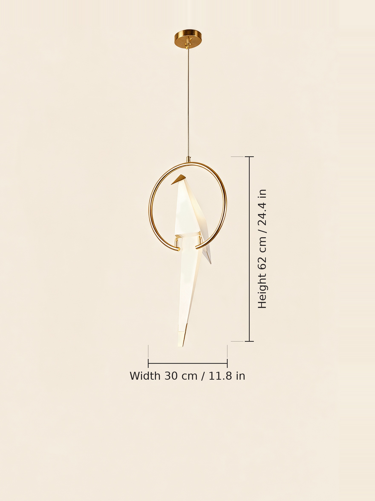 Origami Crane Accent Light — single hoop pendant dimensions
