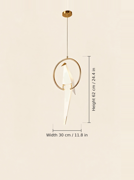 Origami Crane Accent Light — single hoop pendant dimensions