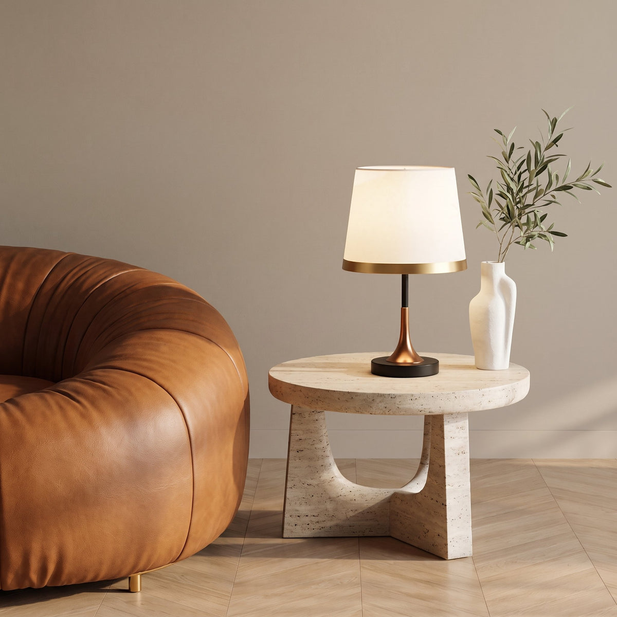 Vesper Iron Table Lamp — Speaker White living room lifestyle