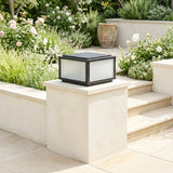 Sillar Ribbed Pillar Light — 11.8'' on a garden wall pier, daytime