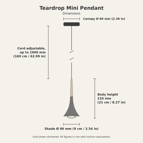 Teardrop Mini Pendant — dimensions diagram