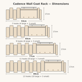 Cadence Oak Coat Rack — dimension diagram: 53, 65, 77 and 89cm widths, 17cm height, 7 to 13 hooks