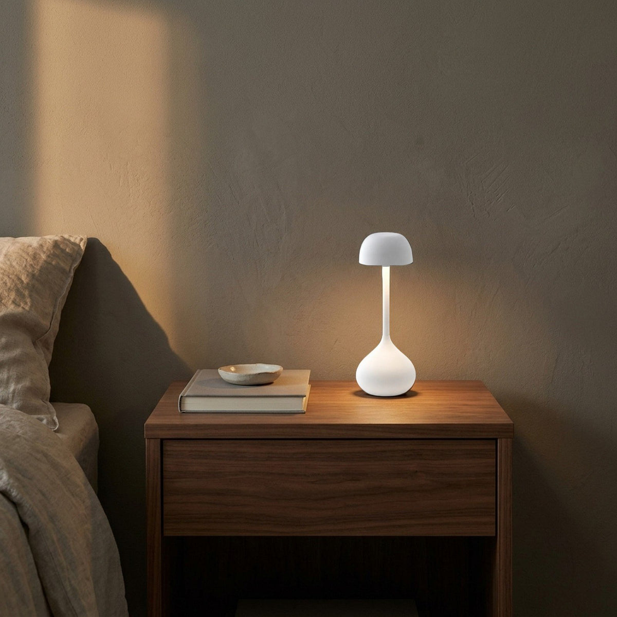 Droplet Cordless Table Lamp — Matte White in a living space