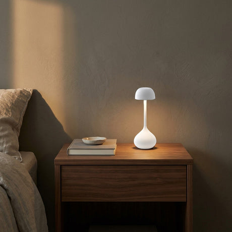 Droplet Cordless Table Lamp — Matte White in a living space