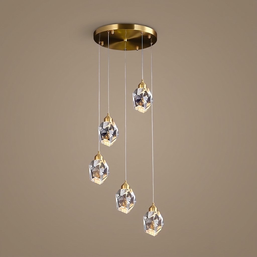 Facet Brass Crystal Pendant — Round 5-Light studio