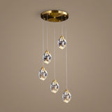 Facet Brass Crystal Pendant — Round 5-Light studio