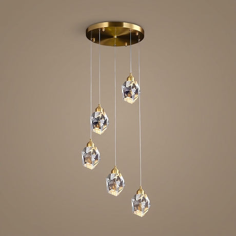 Facet Brass Crystal Pendant — Round 5-Light studio