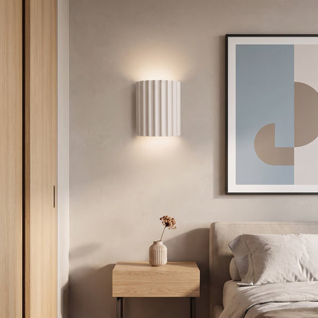 Ribbed Resin Wall Sconce — lifestyle, White bedroom