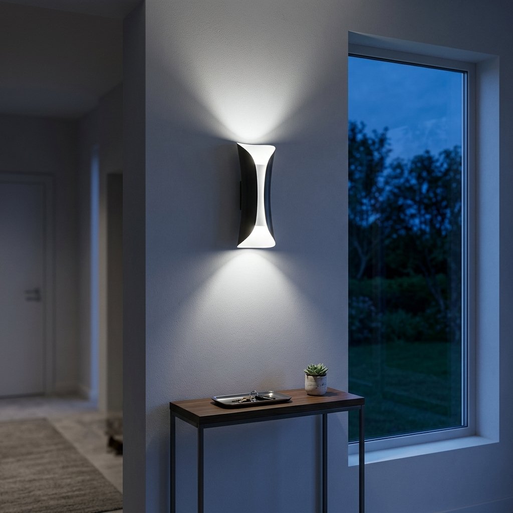 Gilt Leaf Wall Sconce — Black & White dusk hallway lifestyle