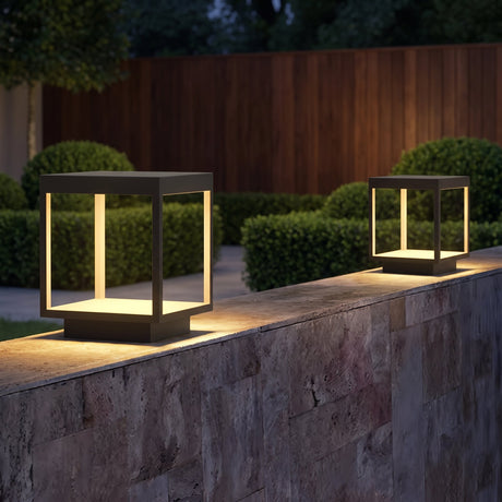 Frame Cube Pillar Light — lifestyle, garden wall