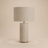 Cortona Travertine Table Lamp — cylinder style, front view