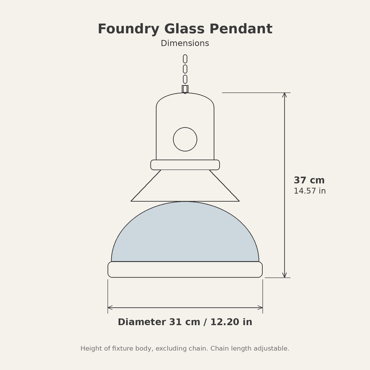 Foundry Glass Pendant — dimensions diagram