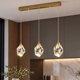 Facet Brass Crystal Pendant — rectangle 3-light kitchen lifestyle 2