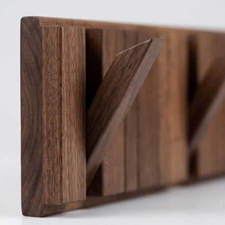 Modern Nordic Walnut Coat Rack — fold-down hook close-up