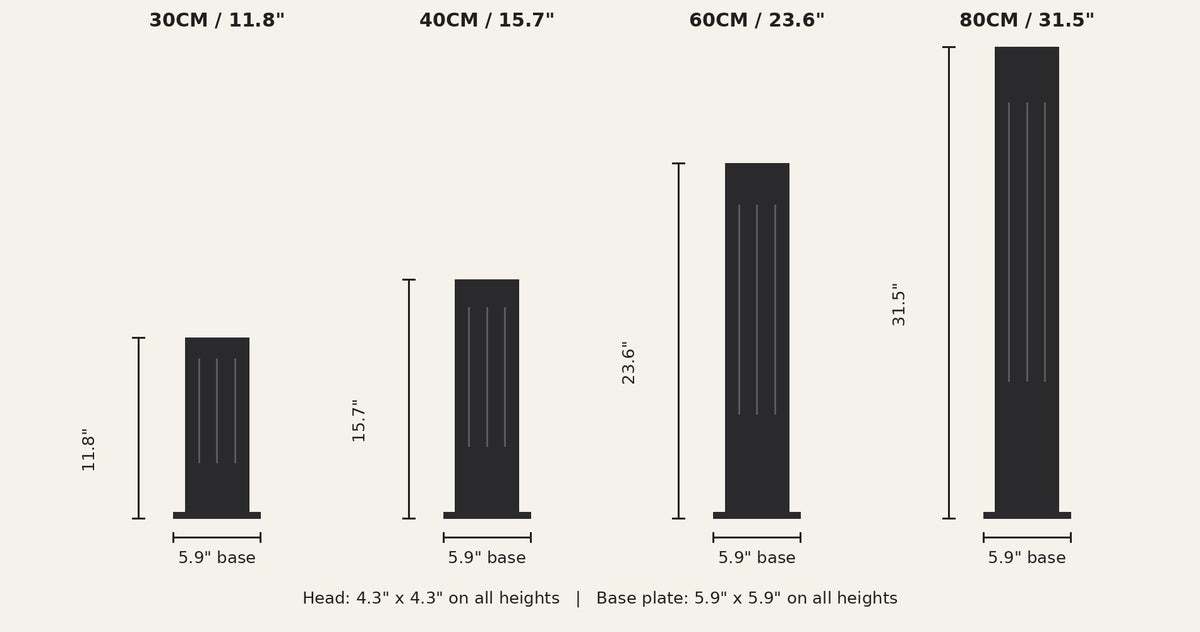 Rowan Aluminum Bollard Light — height and size guide