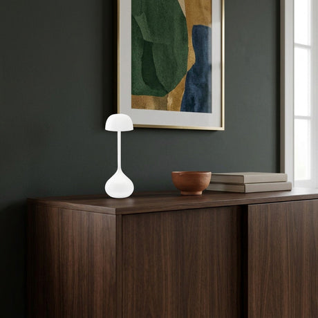 Droplet Cordless Table Lamp — Glossy White in a living space