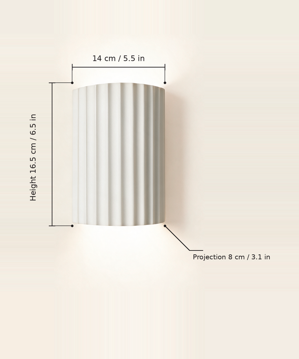 Ribbed Resin Wall Sconce — dimensions