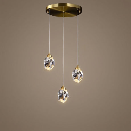 Facet Brass Crystal Pendant — Round 3-Light studio