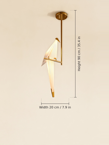 Origami Crane Accent Light — single-head long rod pendant dimensions