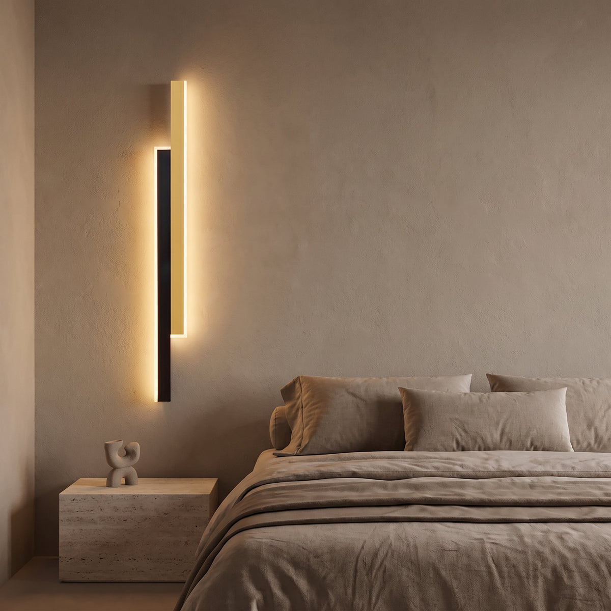Vertical Strip Wall Sconce — Black+Gold, bedroom