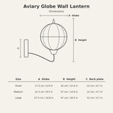 Aviary Globe Wall Lantern — dimensions for Small, Medium and Large