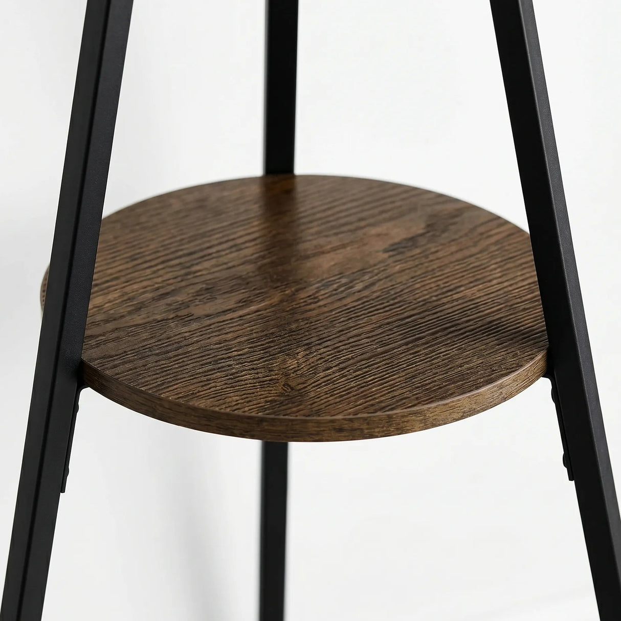 Freestanding Tree Coat Rack — central shelf and tripod detail