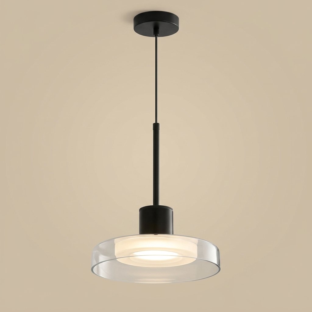 Puck Glass Pendant — Clear glass studio view