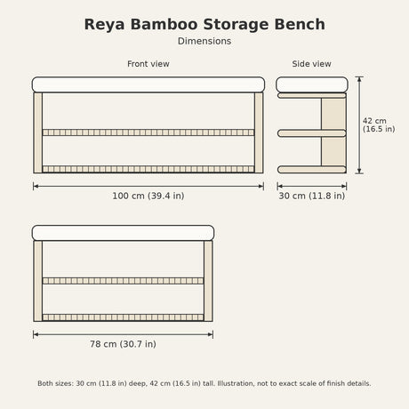 Reya Bamboo Storage Bench - dimensions diagram