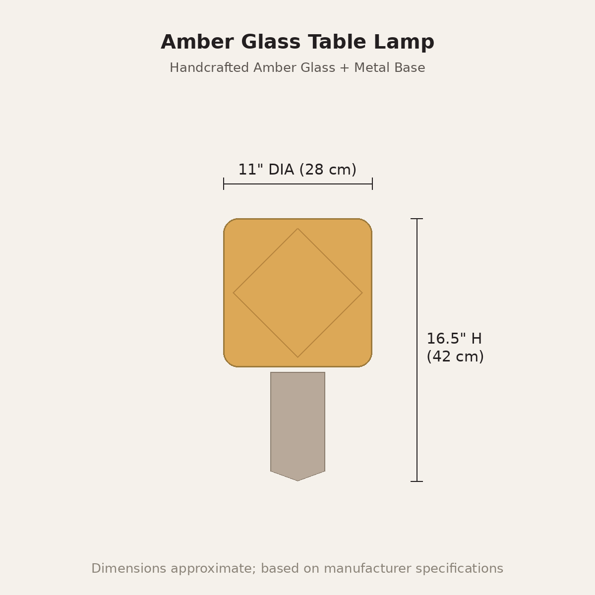 Amber Glass Table Lamp — dimensions